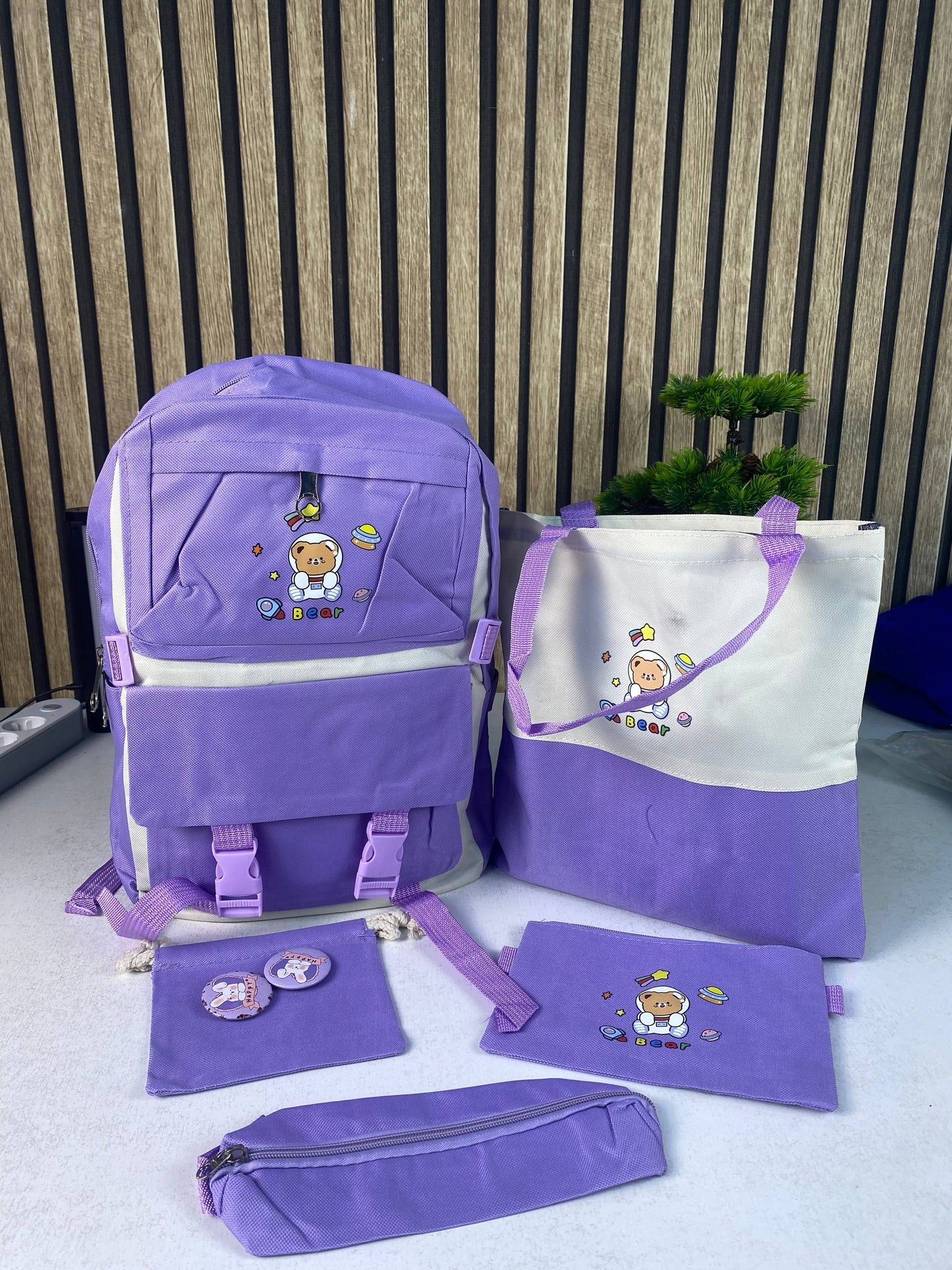 Sac à Dos Multifonctionnel Kawaii Grand Volume Imperméable et Résistant 5Pcs Noir SACKDS15N - حقيبة ظهر بعدة قطع بتصميم كاوايي