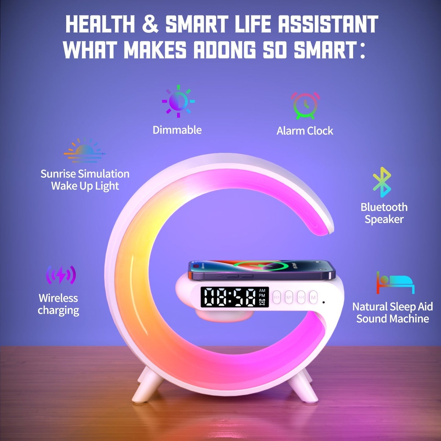 Réveil intelligente type G Bluetooth chargement sans fil haut-parleur RGB lumineuses G63-Blanc - تنزوت