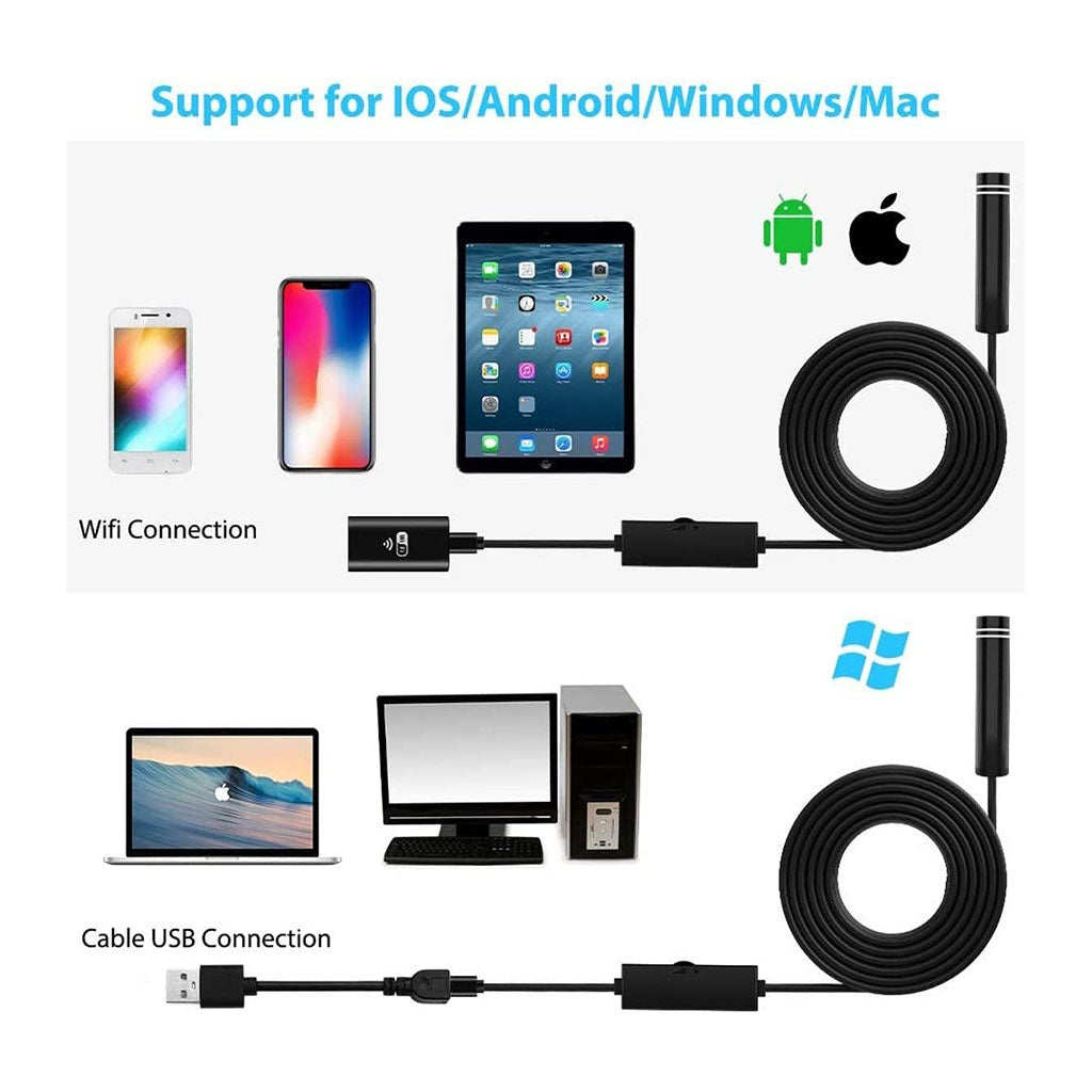 Endoscope WiFi Caméra d’inspection sans Fil 8 mm 6 LED réglables pour Smartphone – كاميرة للمناطق الضيقة - تنزوت