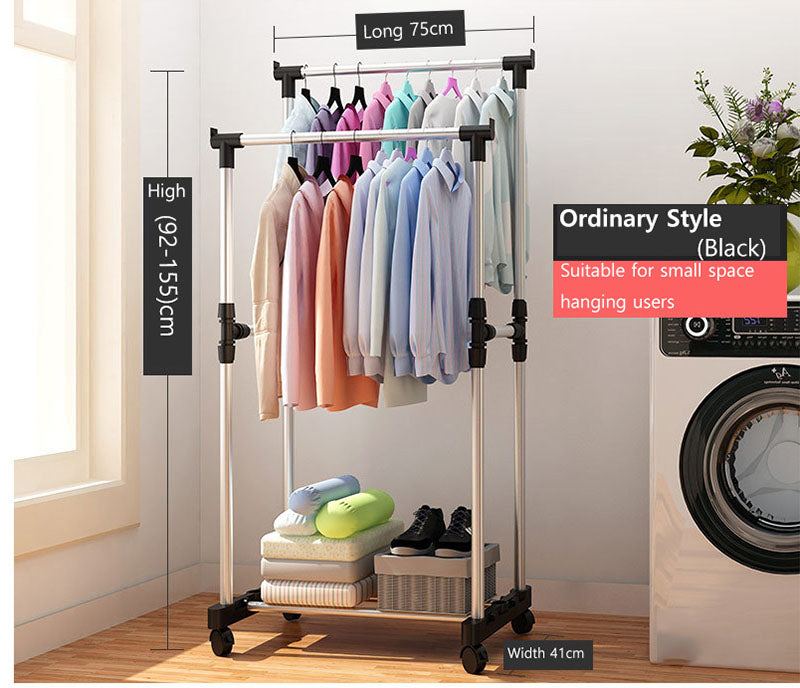 Penderie 2 Barre et porte-chaussures 2 en 1 en acier inoxydable تنزوت
