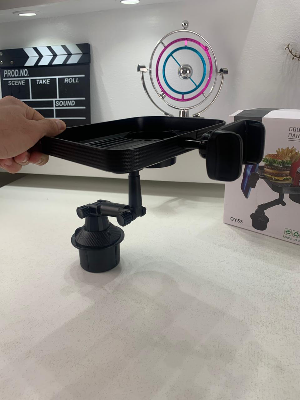 Plateau et Porte-Gobelet avec Support Téléphone pour Voiture – حامل مأكولات ومشروبات مع موضع للهاتف - تنزوت