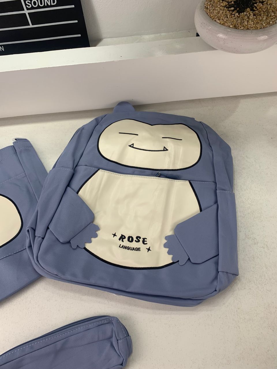 Ensemble de Sacs Snorlax 3Pcs Design Kawaii Bleu – حقيبة مدرسية 3 قطع لون أزرق تنزوت