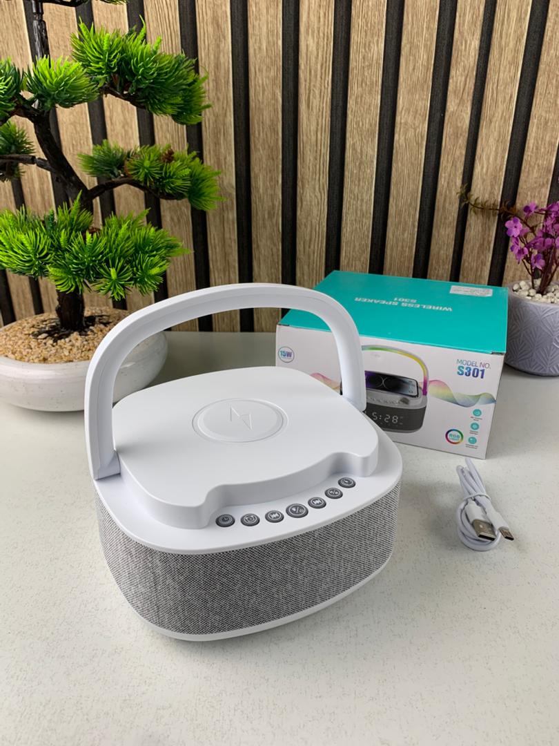 Haut Parleur Bluetooth Portable S301 à LED RGB chargement sans fil 15W – مكبر صوت بلوتوث وشاحن لاسلكي 2في1 - تنزوت
