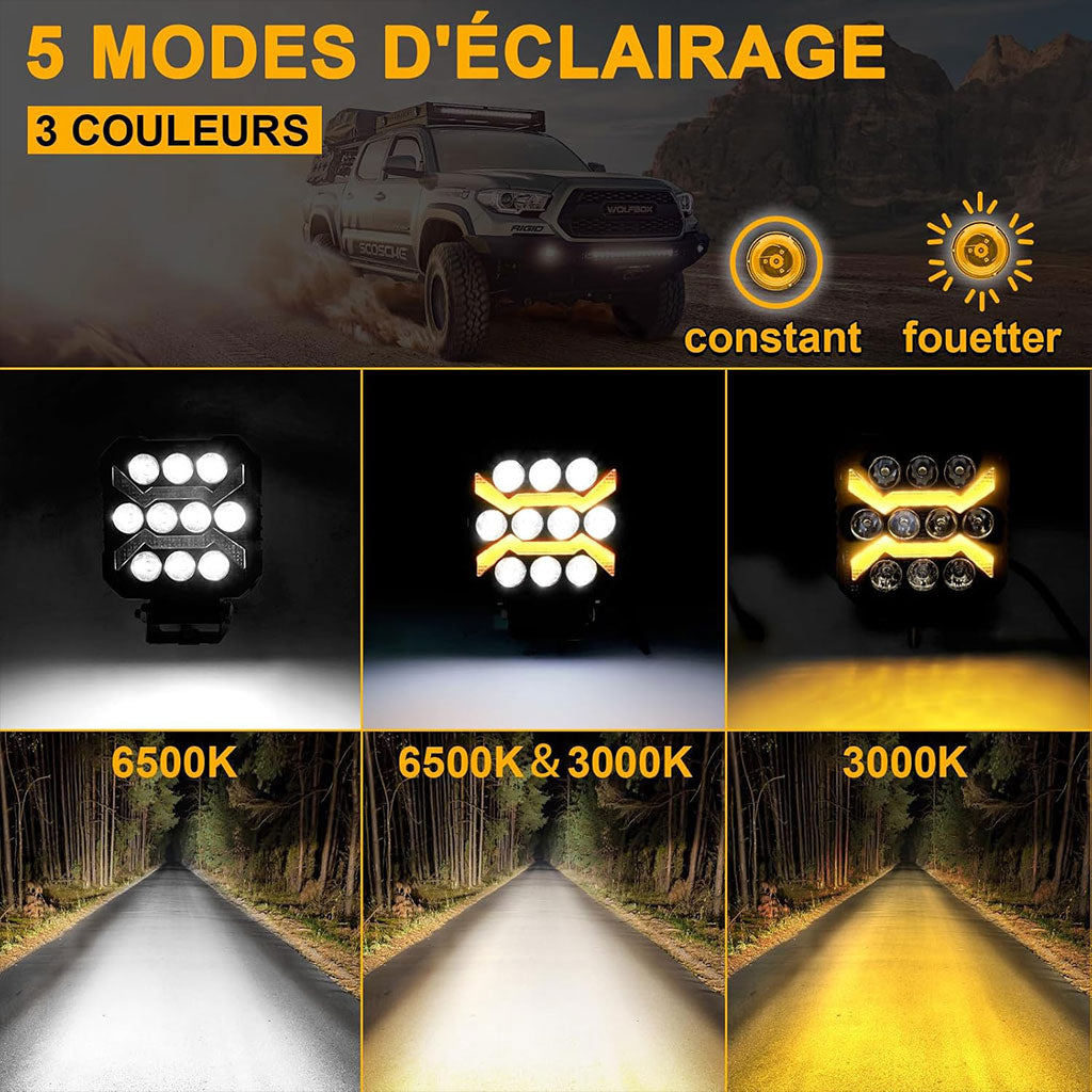 Phare LED Anti-brouillard 1PCS avec 5 Modes d’éclairage 12V-24V IP68 étanche – مصباح عالي السطوع للسيارات والدراجات النارية تنزوت
