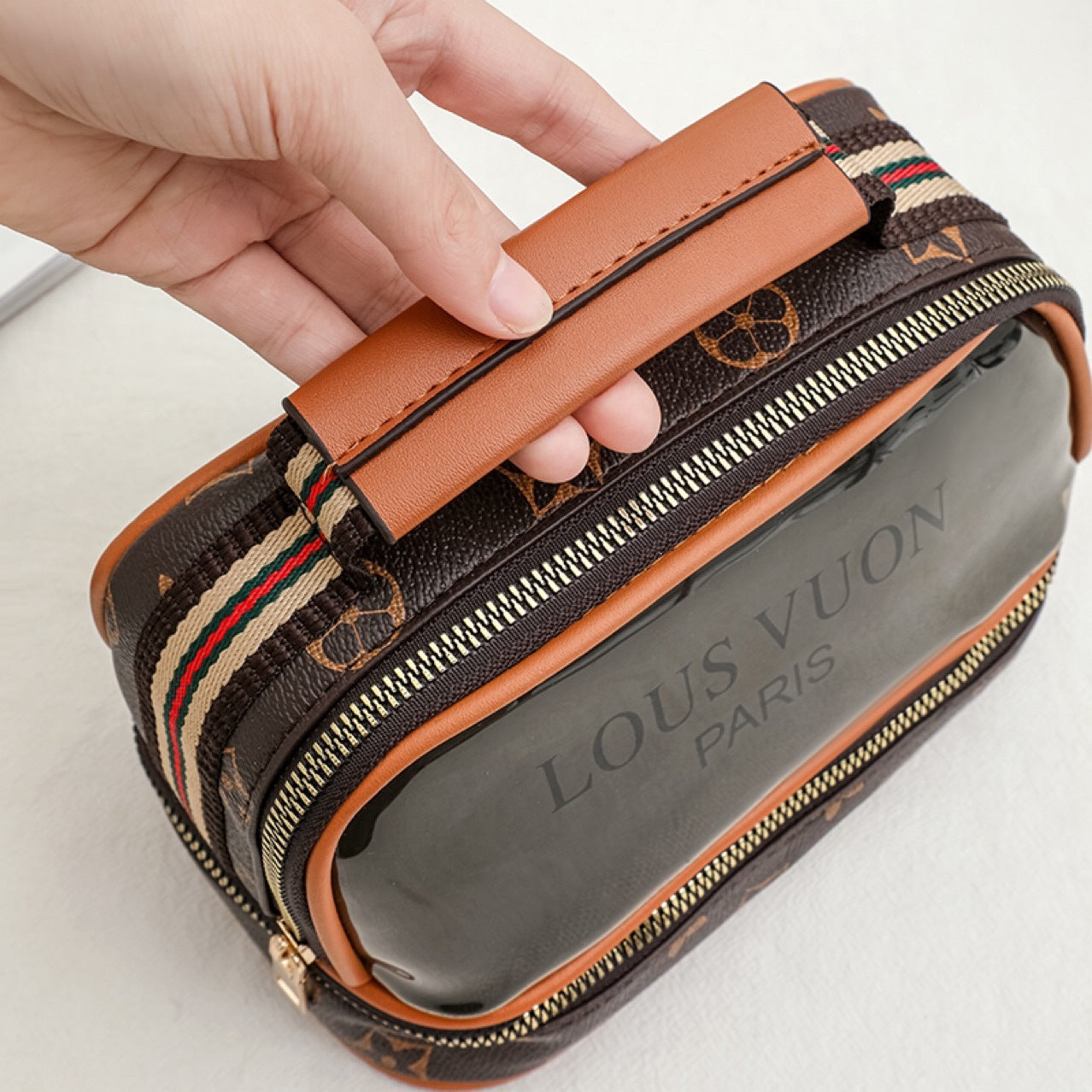 Trousse de toilette transparente double couche pour femmes, sac cosmétique étanche de grande capacité تنزوت