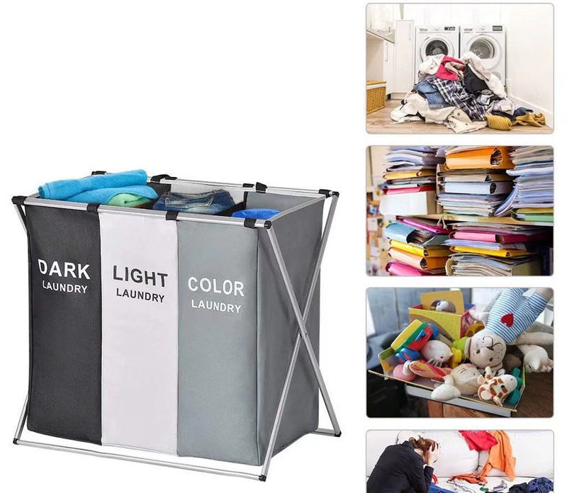 Panier à linge sale pliable avec 3 grilles pour séparer les vêtements V3 تنزوت