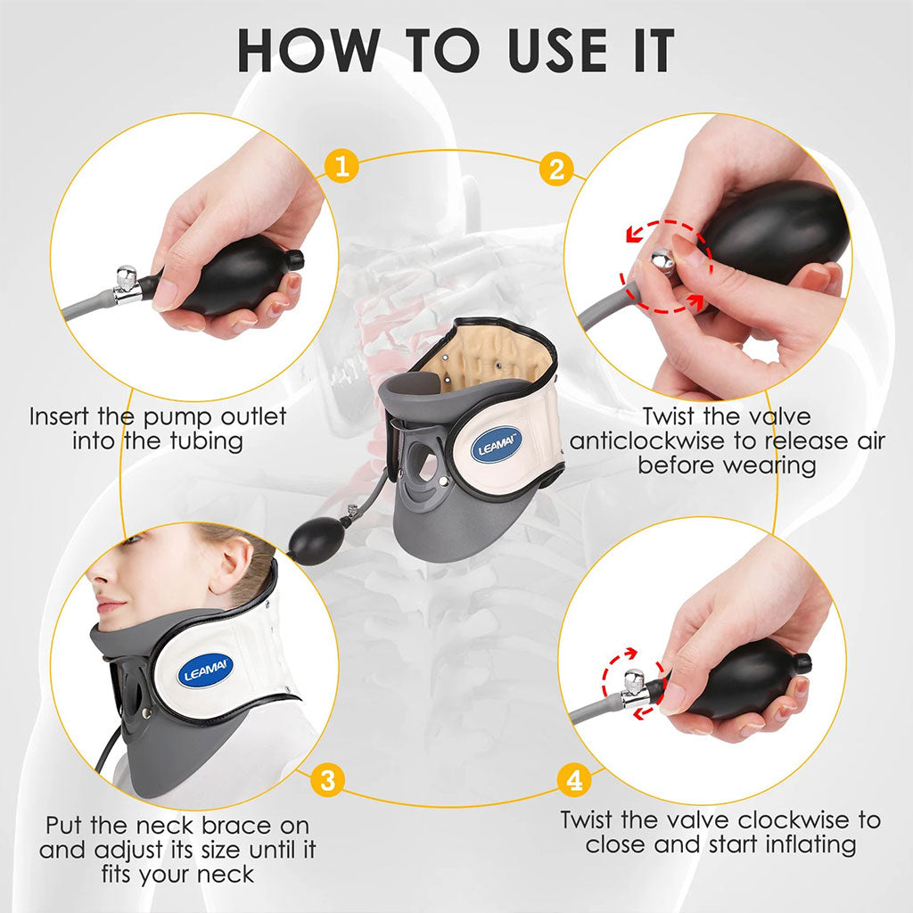 STARICARE Civière de cou gonflable et rétracteur de traction cervicale avec pompe – أداة تصحيح وضعية العنق تنزوت