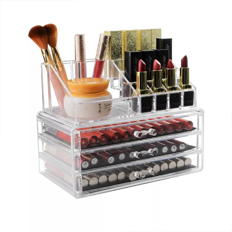 Boîte de rangement de maquillage acrylique avec 3 tiroirs تنزوت