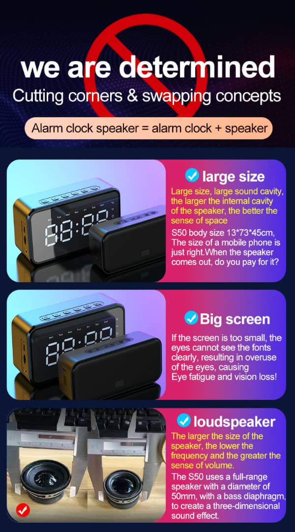 Réveil intelligente sans fil Bluetooth haut-parleur LED FM,AUX ,TF - تنزوت