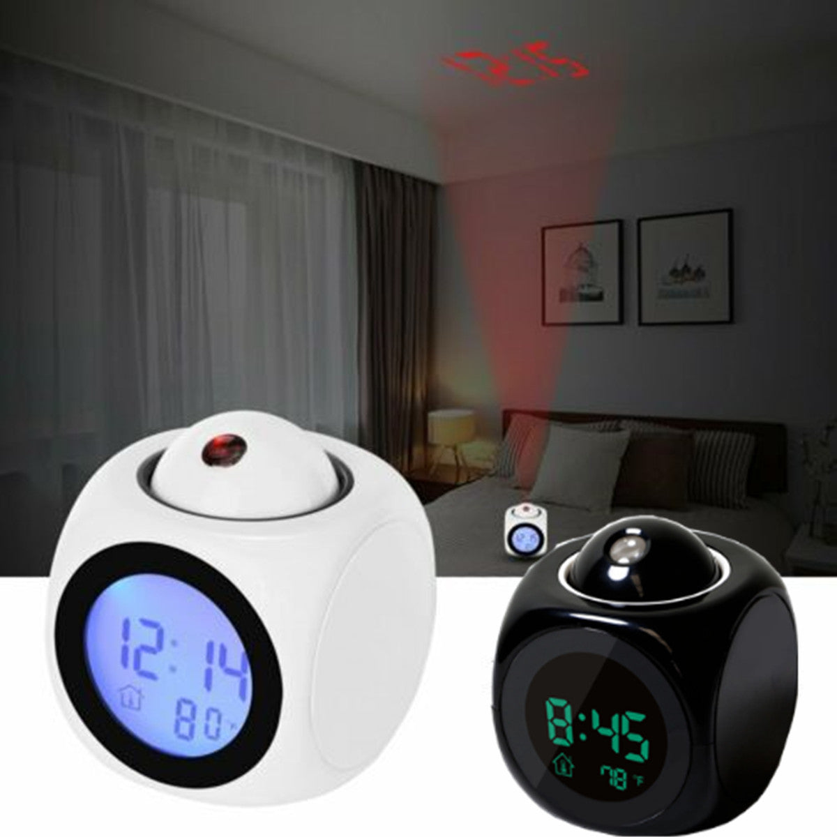 Horloge numérique de Projection LCD à LED, alarme vocale, fonction Snooze, thermomètre - تنزوت