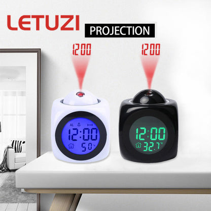 Horloge numérique de Projection LCD à LED, alarme vocale, fonction Snooze, thermomètre - تنزوت