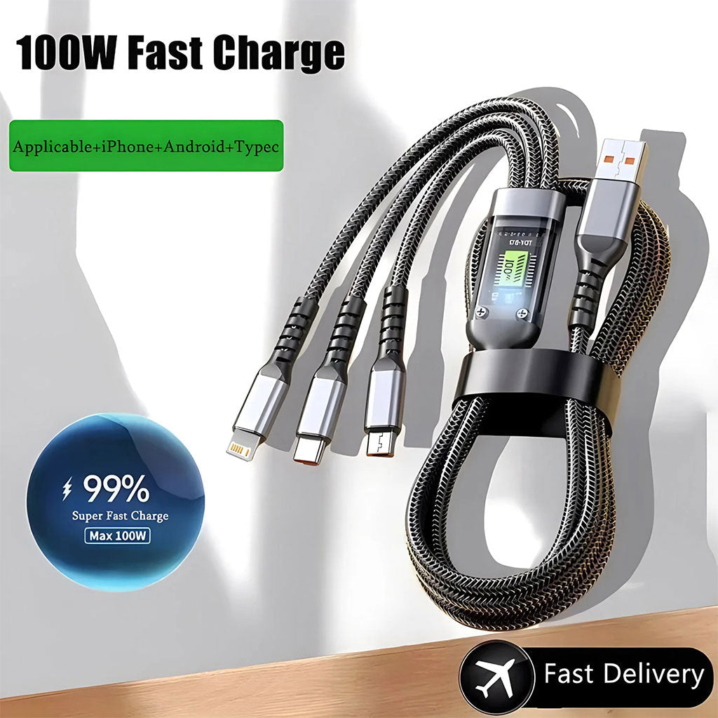 Câble USB 3en1 100W Charge rapide pour tout Type de Smartphone – كابل شحن سريع تنزوت