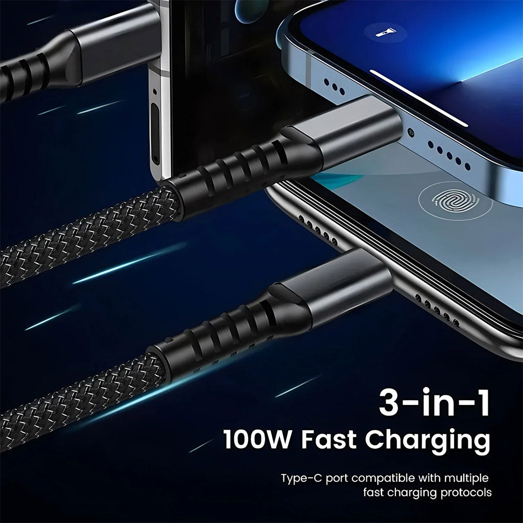 Câble USB 3en1 100W Charge rapide pour tout Type de Smartphone – كابل شحن سريع تنزوت