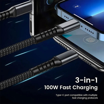 Câble USB 3en1 100W Charge rapide pour tout Type de Smartphone – كابل شحن سريع تنزوت
