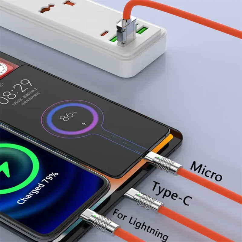 Câble de charge Rapide 3en1 Câble USB de 1.2 m avec 3 connecteurs 100W – كابل شحن سريع تنزوت