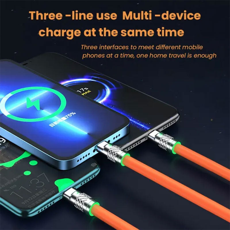 Câble de charge Rapide 3en1 Câble USB de 1.2 m avec 3 connecteurs 100W – كابل شحن سريع تنزوت