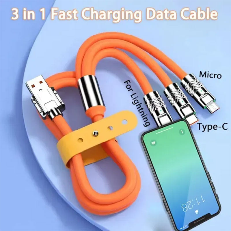 Câble de charge Rapide 3en1 Câble USB de 1.2 m avec 3 connecteurs 100W – كابل شحن سريع تنزوت
