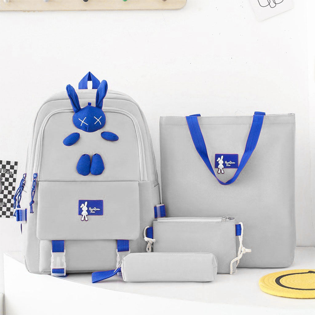 Ensemble de sacs d’école Kawai pour adolescents 4Pcs Lapin X Gris – محفظة 4 قطع كاواي رمادي تنزوت