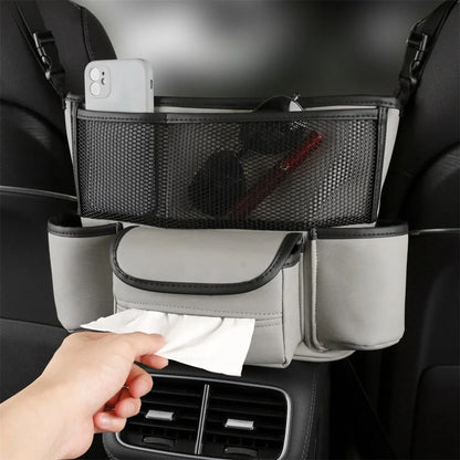 Sac de rangement en cuir pour siège de voiture, cintre central, sac à main automatique, support entre les sièges, poches pour gobelets à eau en tissu, évaluation de rangement - تنزوت