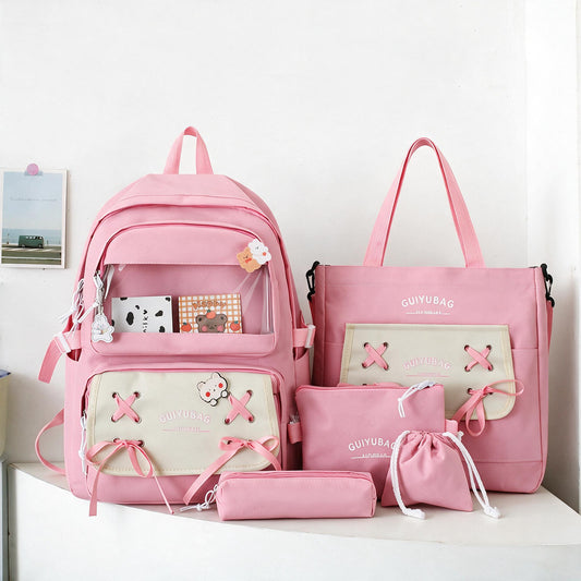 Sac à Dos Multifonctionnel Kawaii Grand Volume Imperméable et Résistant 5Pcs SACKDS11 - حقيبة ظهر بعدة قطع بتصميم كاوايي