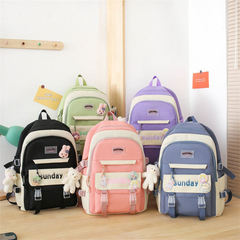 Sac à Dos Multifonctionnel Kawaii Grand Volume Imperméable et Résistant 5Pcs  - حقيبة ظهر بعدة قطع بتصميم كاوايي