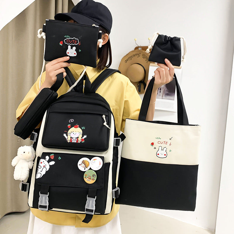 Sac à Dos Multifonctionnel Kawaii Grand Volume Imperméable et Résistant 5Pcs Noir SACKDS15N - حقيبة ظهر بعدة قطع بتصميم كاوايي