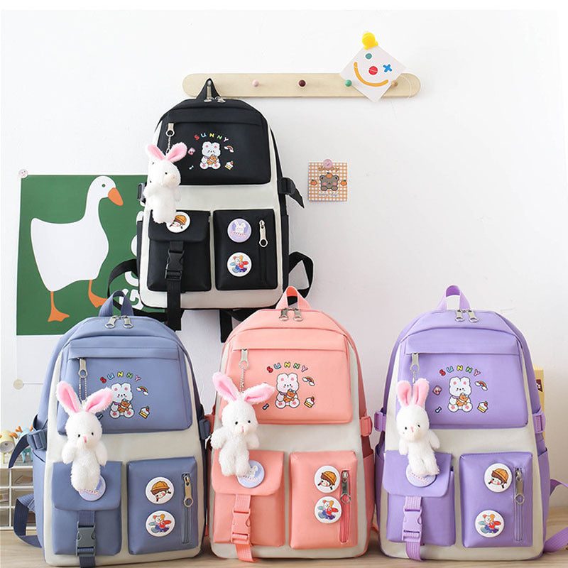 Sac à Dos Multifonctionnel Kawaii Grand Volume Imperméable et Résistant 5Pcs Noir SACKDS15N - حقيبة ظهر بعدة قطع بتصميم كاوايي