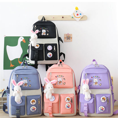 Sac à Dos Multifonctionnel Kawaii Grand Volume Imperméable et Résistant 5Pcs Noir SACKDS15N - حقيبة ظهر بعدة قطع بتصميم كاوايي