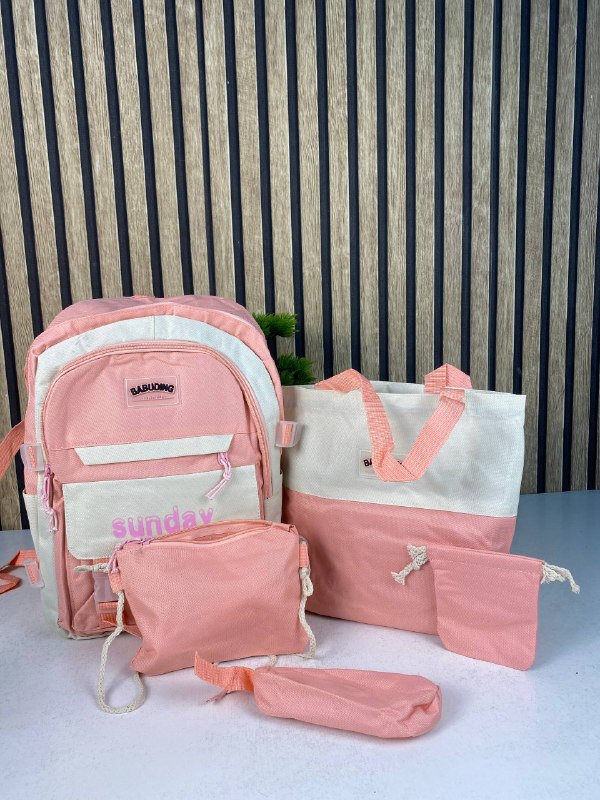 Sac à Dos Multifonctionnel Kawaii Grand Volume Imperméable et Résistant 5Pcs  - حقيبة ظهر بعدة قطع بتصميم كاوايي
