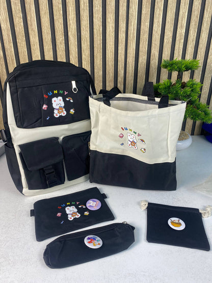 Sac à Dos Multifonctionnel Kawaii Grand Volume Imperméable et Résistant 5Pcs Noir SACKDS15N - حقيبة ظهر بعدة قطع بتصميم كاوايي
