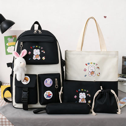 Sac à Dos Multifonctionnel Kawaii Grand Volume Imperméable et Résistant 5Pcs Noir SACKDS15N - حقيبة ظهر بعدة قطع بتصميم كاوايي