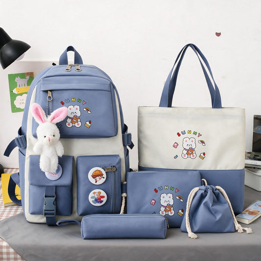 Sac à Dos Multifonctionnel Kawaii Grand Volume Imperméable et Résistant 5Pcs Noir SACKDS15N - حقيبة ظهر بعدة قطع بتصميم كاوايي