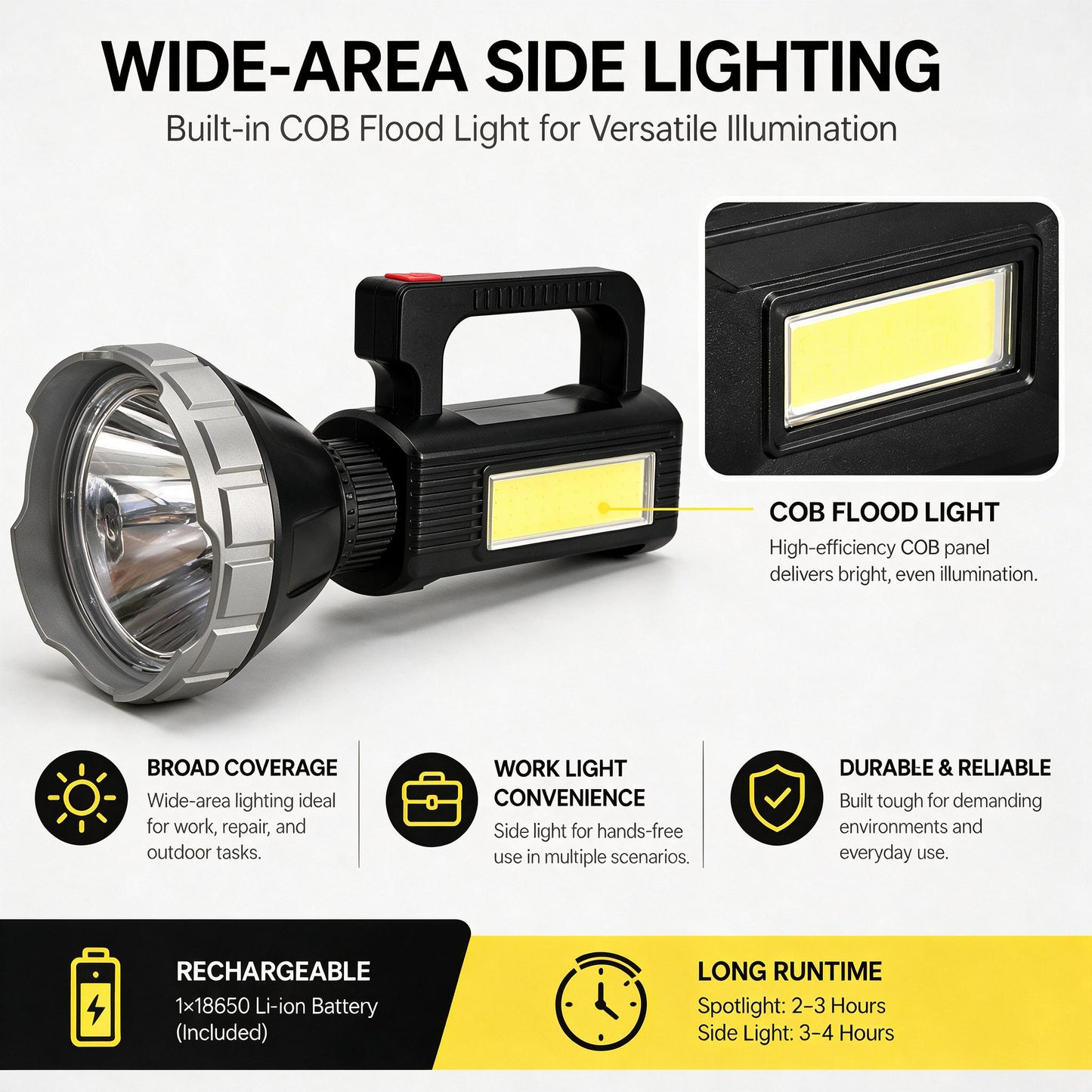 Projecteur LED Rechargeable Multifonction MM-7788 Panneau Solaire, Powerbank et Trépied - مصباح كشاف يدوي متعدد الوظائف مع شحن بالطاقة الشمسية وبنك طاقة