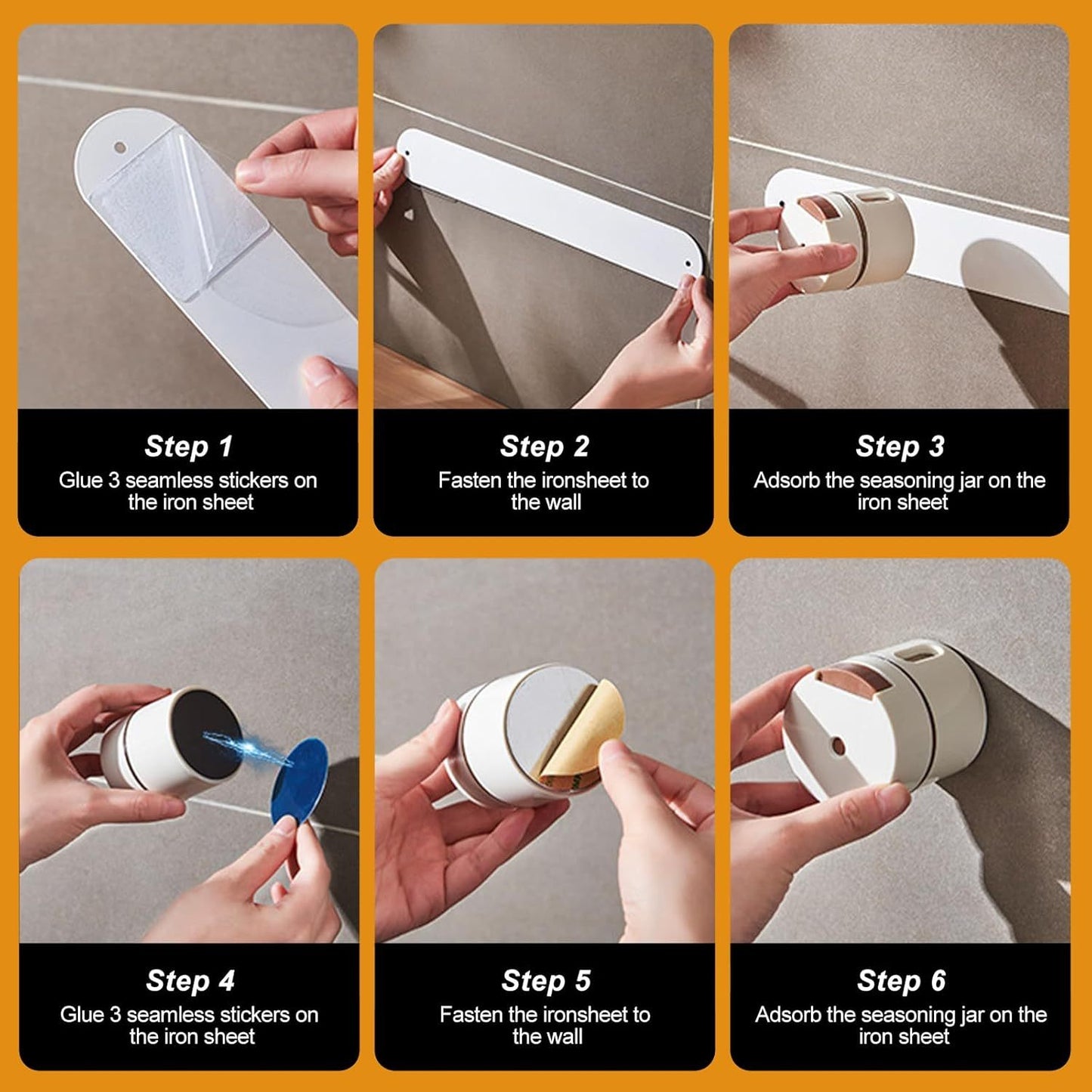 Pots à Épices Magnétiques Couvercle Transparent Fixation Au Mur 4Pcs - علب توابل مغناطيسية لحفظ البهارات وتنظيم المطبخ