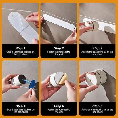 Pots à Épices Magnétiques Couvercle Transparent Fixation Au Mur 4Pcs - علب توابل مغناطيسية لحفظ البهارات وتنظيم المطبخ