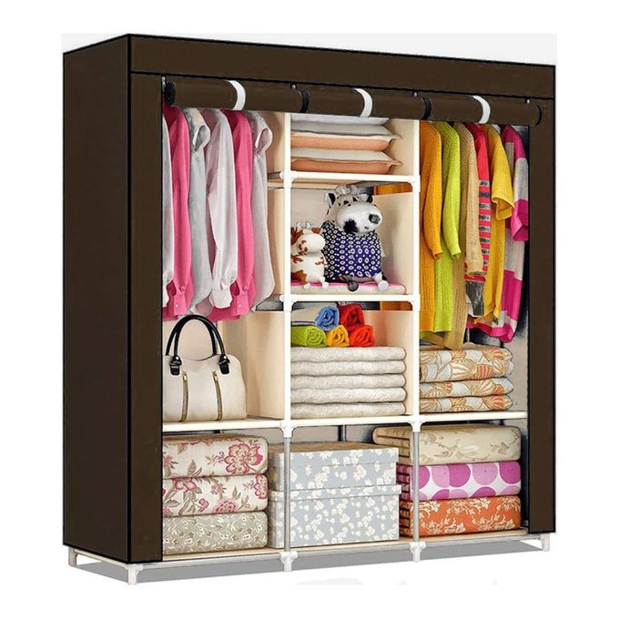 Armoire De Rangement et Penderie 7 Étages Porte Cintres Et Rideau Anti-Poussière تنزوت