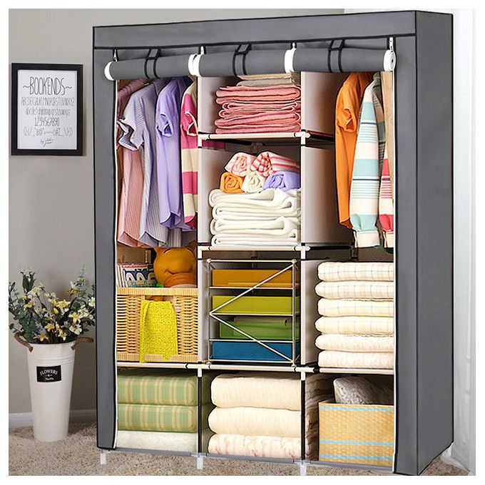 Armoire De Rangement et Penderie 7 Étages Porte Cintres Et Rideau Anti-Poussière تنزوت