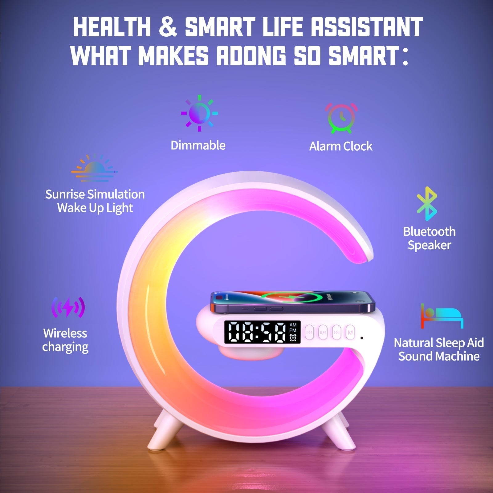 Réveil intelligente type G Bluetooth chargement sans fil haut-parleur RGB lumineuses G63-Blanc - تنزوت
