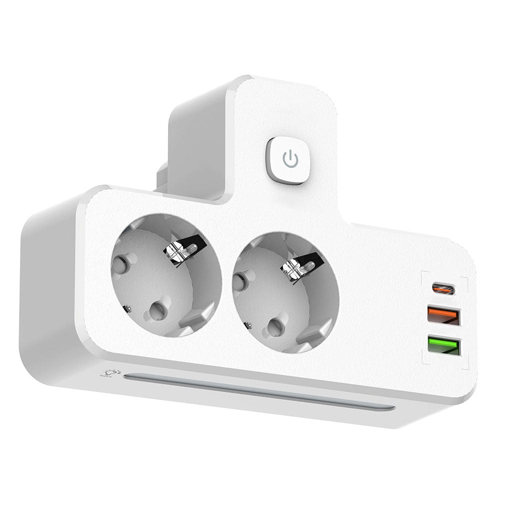 Rallonge Mural Multifonction – 2 Prises Européennes, 3 Ports USB (dont USB-C) et Lumière LED – مقبس طاقة تنزوت