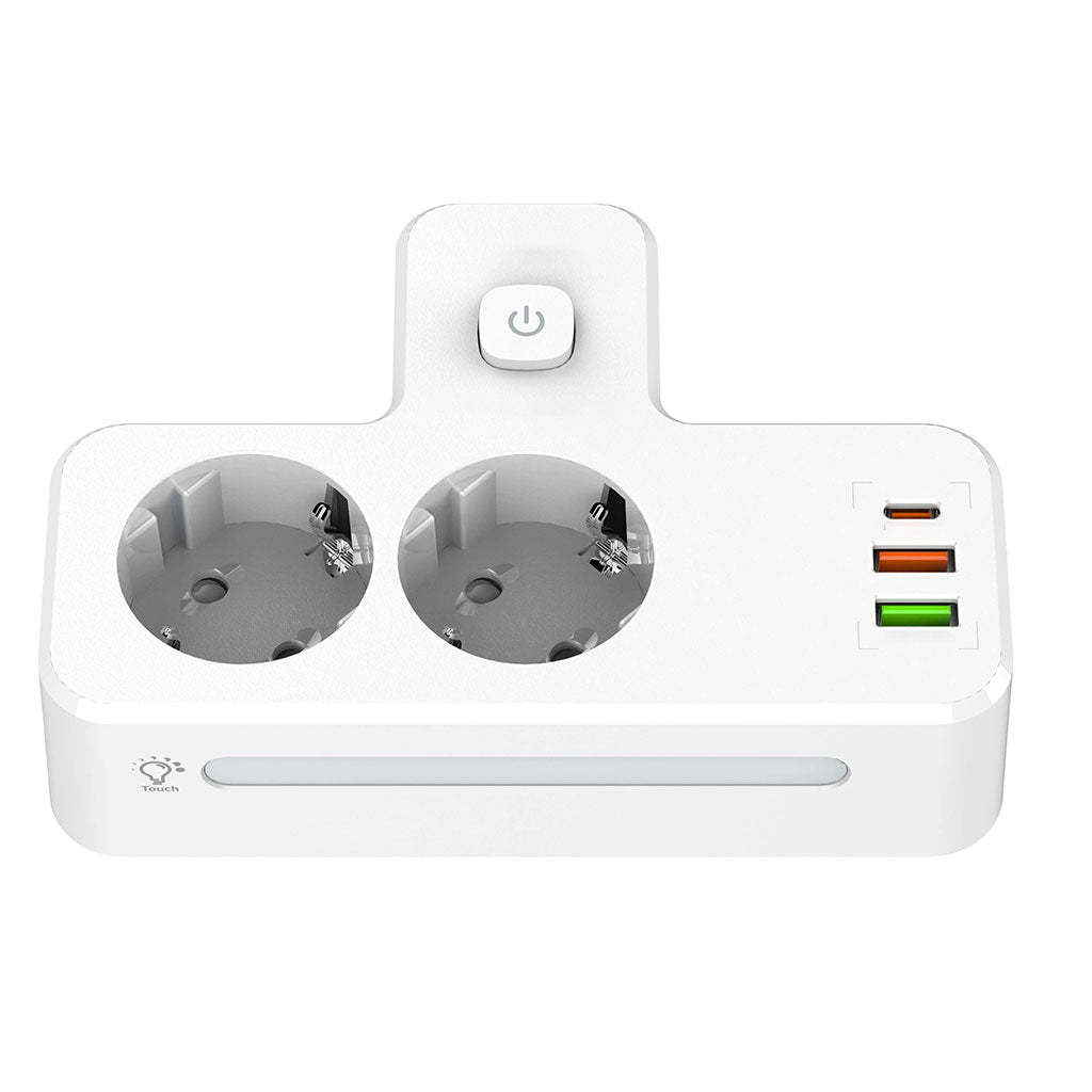 Rallonge Mural Multifonction – 2 Prises Européennes, 3 Ports USB (dont USB-C) et Lumière LED – مقبس طاقة تنزوت