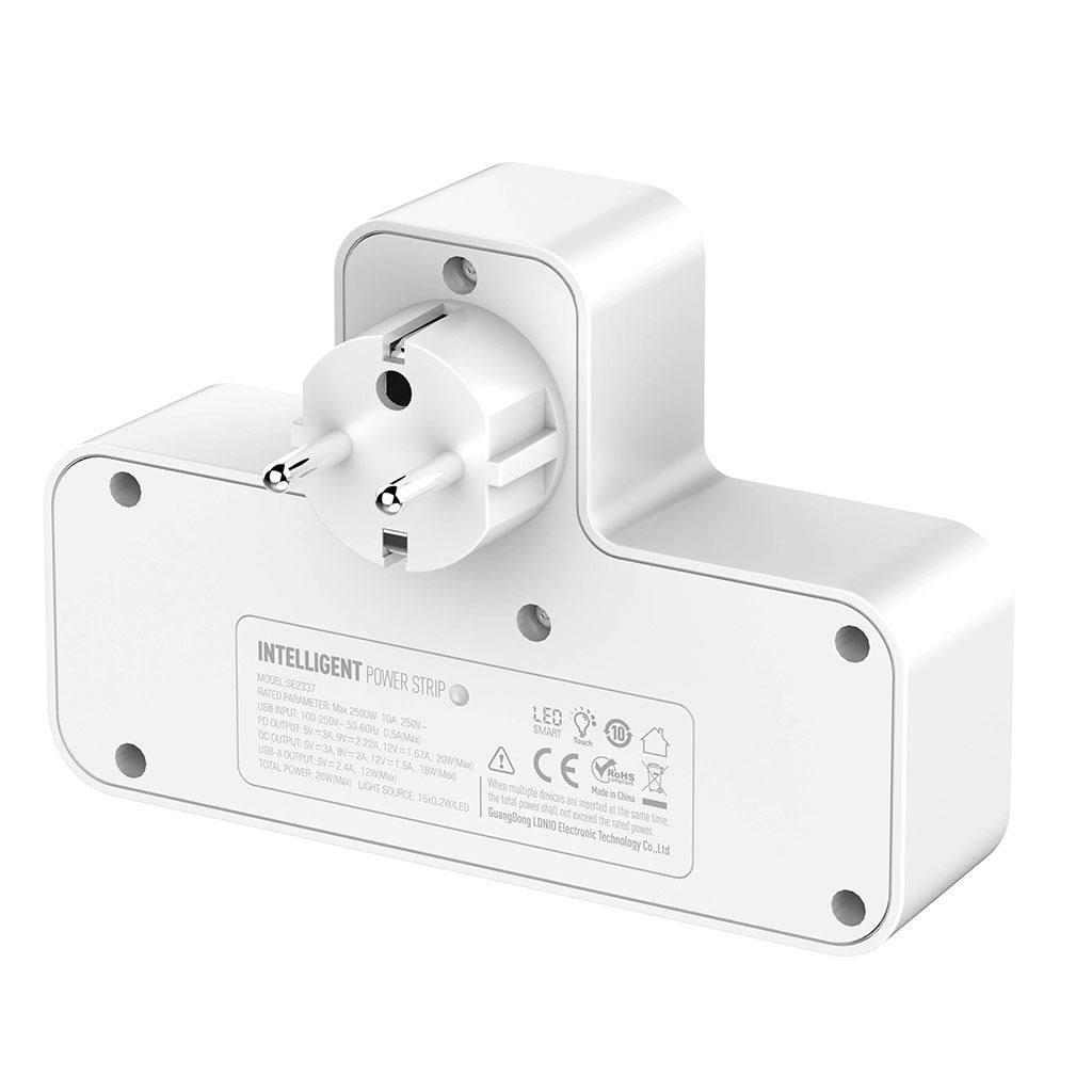 Rallonge Mural Multifonction – 2 Prises Européennes, 3 Ports USB (dont USB-C) et Lumière LED – مقبس طاقة تنزوت