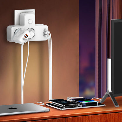 Rallonge Mural Multifonction – 2 Prises Européennes, 3 Ports USB (dont USB-C) et Lumière LED – مقبس طاقة تنزوت