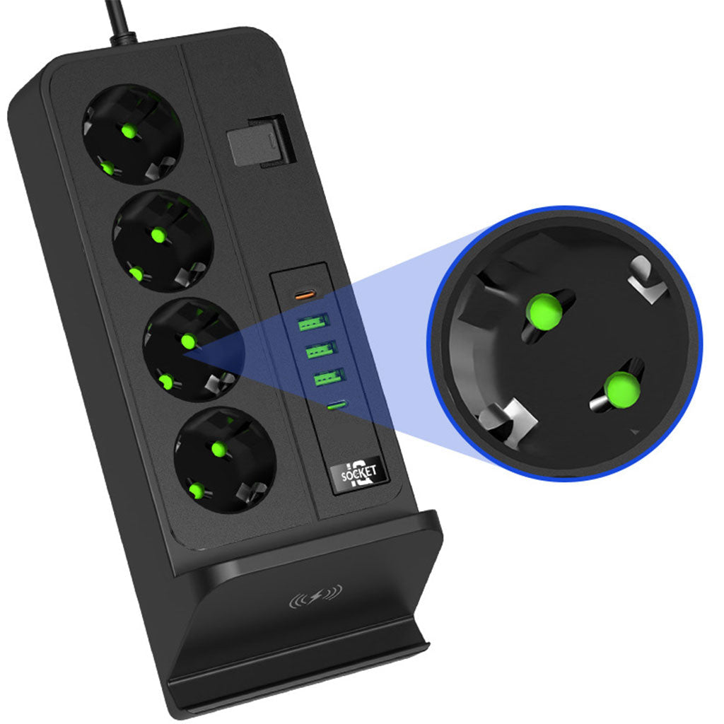 Multiprise 4 SOCKET 2500W avec USB, Type-C et chargement sans fil – مقبس طاقة وشاحن لاسلكي - تنزوت