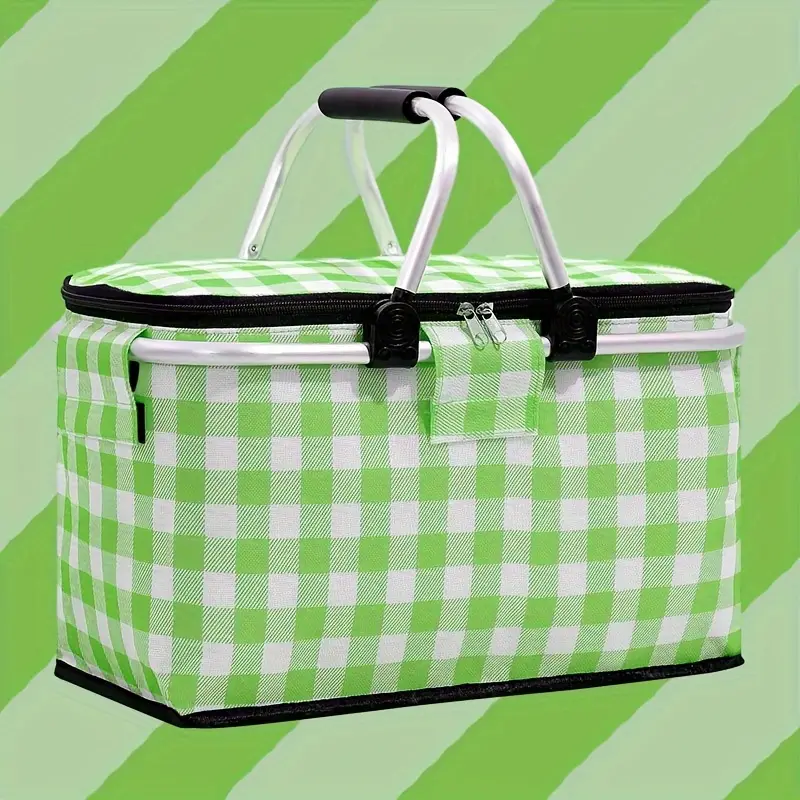 Panier de pique-nique a isolation thermique pliable portable avec couvercle et poignée en aluminium تنزوت