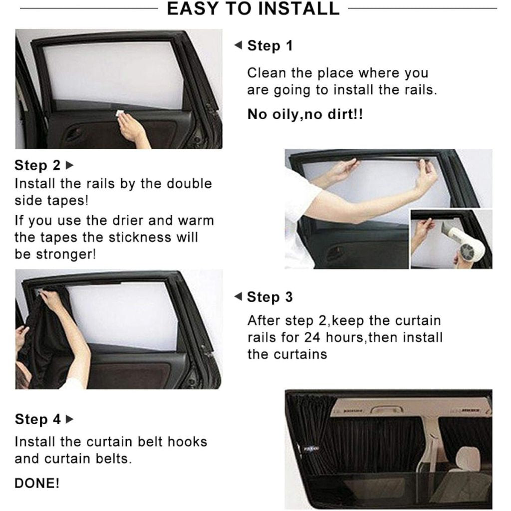 PACK 4 Pcs Rideau glissé de fenêtre Protection UV pour Voiture – ستار نوافذ جانبية في السيارة 4 قطع - تنزوت