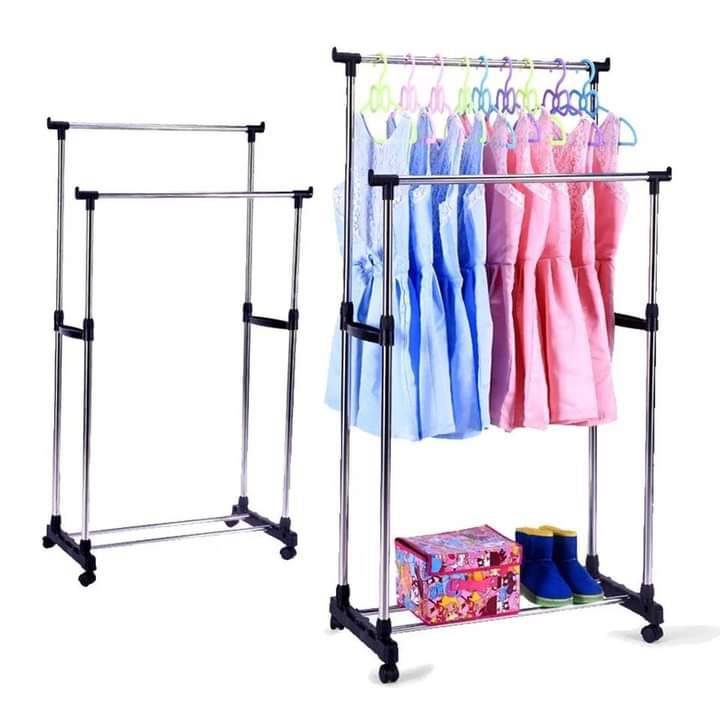 Penderie 2 Barre et porte-chaussures 2 en 1 en acier inoxydable تنزوت