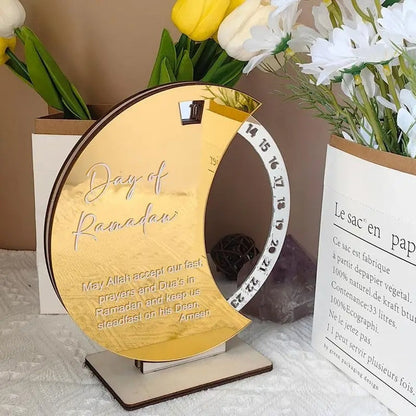 Calendrier rotatif pour compte à rebours du Ramadan , En acrylique effet miroir Grand Format ديكور رزنامة شهر رمضان حجم كبير ذهبي تنزوت