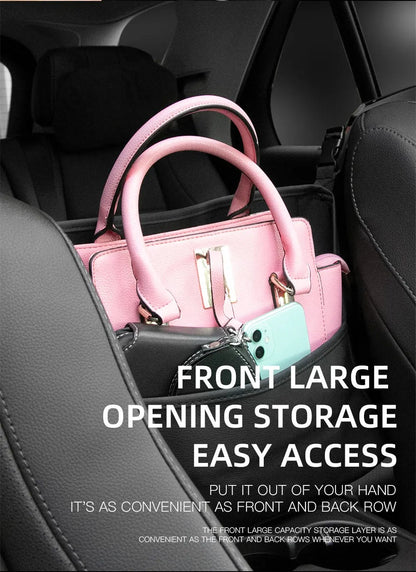 Sac de rangement en cuir pour siège de voiture, cintre central, sac à main automatique, support entre les sièges, poches pour gobelets à eau en tissu, évaluation de rangement - تنزوت
