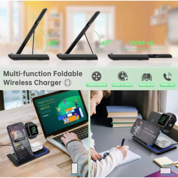 Station de charge sans fil 3 en 1 pour smartphones et appareils électroniques – شاحن لاسلكي للهاتف و الأجهزة الإلكترونية تنزوت