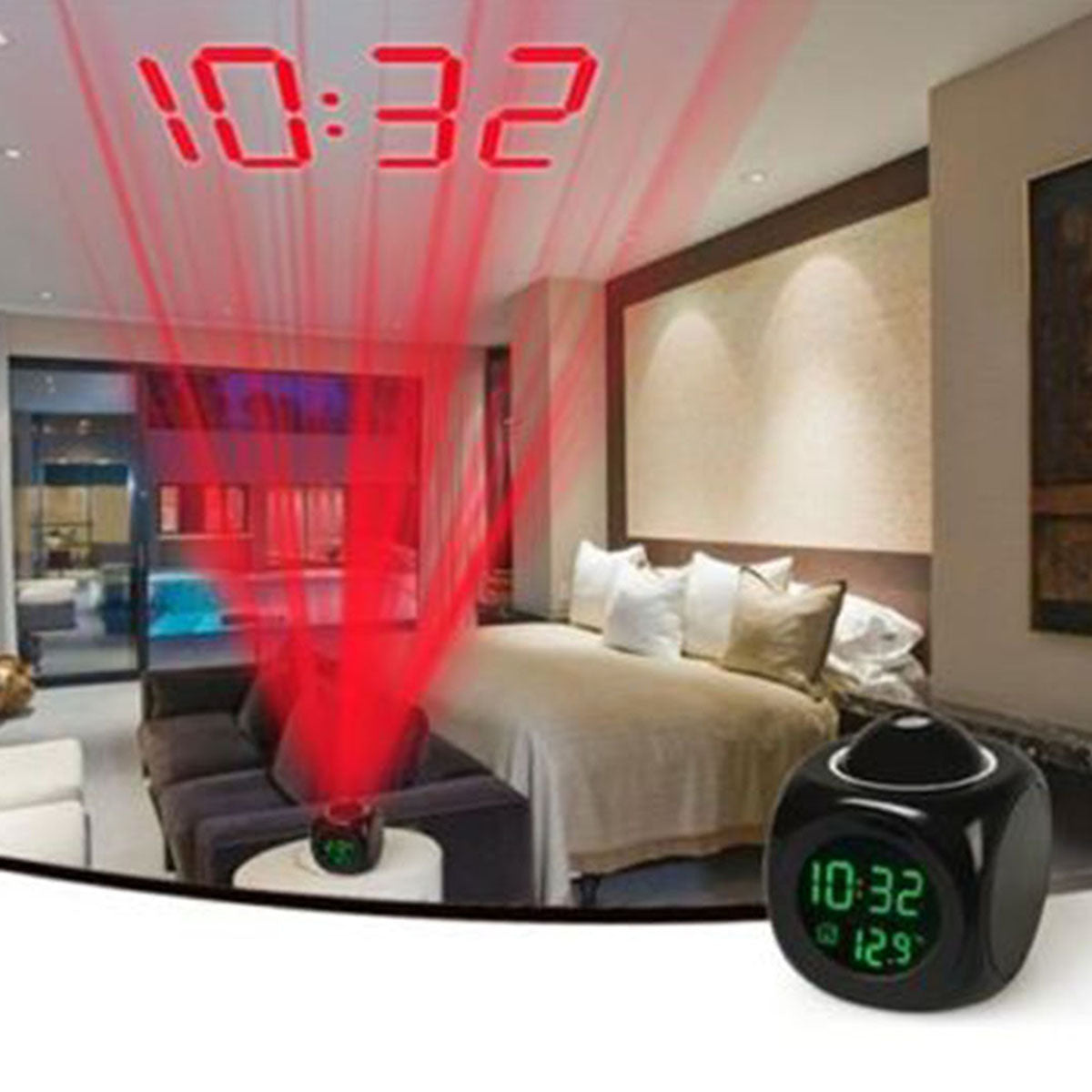 Horloge numérique de Projection LCD à LED, alarme vocale, fonction Snooze, thermomètre - تنزوت